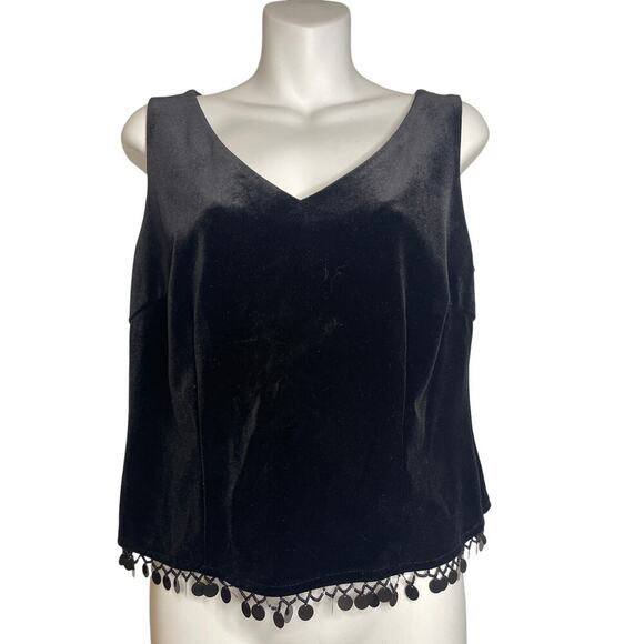 VTG Social Circles Black Velvet Beaded Hem Sleeveless Top Women's Size 10 - Picture 1 of 6